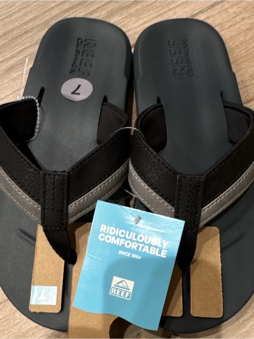 Reef Cushion Comfort Thong Sandals Gray/Black Logo Slip-On Men US 7